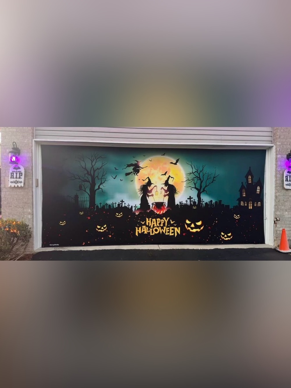 Witches with Caldron Garage Door Buddy; double door garage size 16”x7”